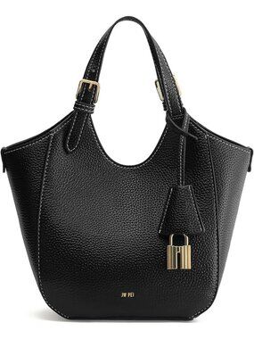 JW PEI Ines Padlock Tote Bag Black Crossbody Strap Vegan Leather Small Tote NEW
